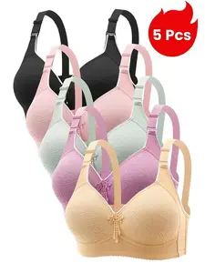 5PCS EssElegance Push-Up Jacquard Bra -Adjustable Support Straps & Wire-Free DailyComfort,Women's Lingerie & Underwear
