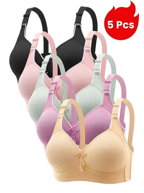 5PCS EssElegance Push-Up Jacquard Bra -Adjustable Support Straps & Wire-Free DailyComfort,Women's Lingerie & Underwear