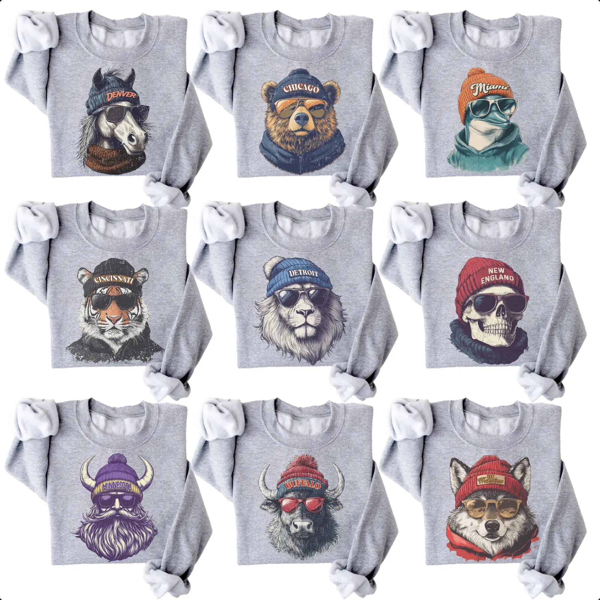 Vintage Animal Football Ash Grey Graphic Sweatshirt - Game Day Ready