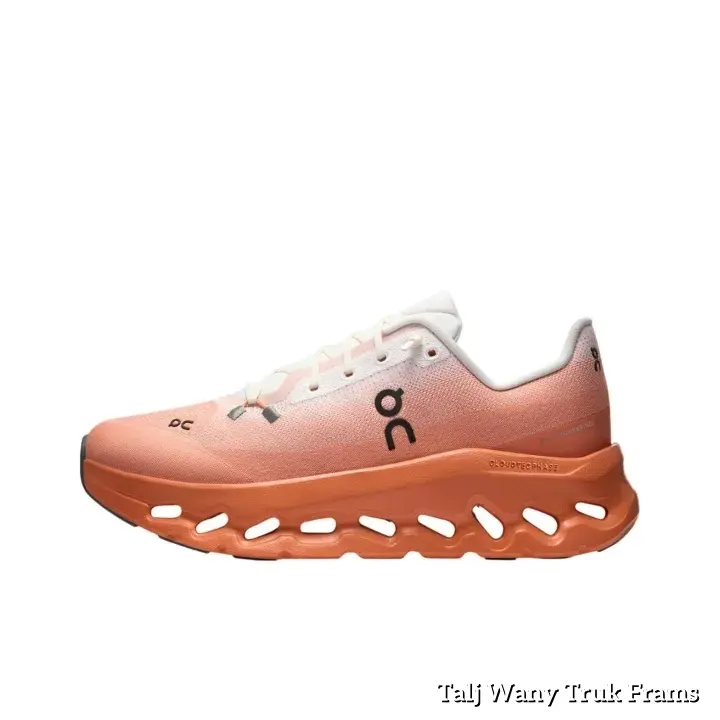 Low Top Peach Orange Gradient Road Running Sneakers Light Breathable Woven Mesh Full Hollow Wave Cutout Cushion Thick Midsole Soft Shock Absorbing Quick Tie Laces Unisex City Daily Walking Outdoor Jogging Warm Tone Casual Athletic Footwear