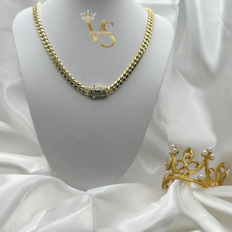Valdes Luxury Cuban Link Monaco Chain Necklace, 14K Gold Plated, High Quality Everyday Wear