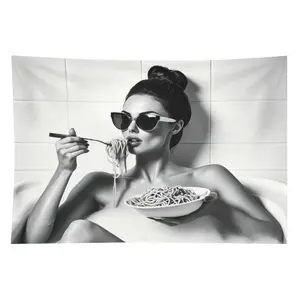 Polyester Digital Print Wall Tapestry - Women's Handheld Shower Bowl Pattern Fabric for Living Room and Bedroom Decor