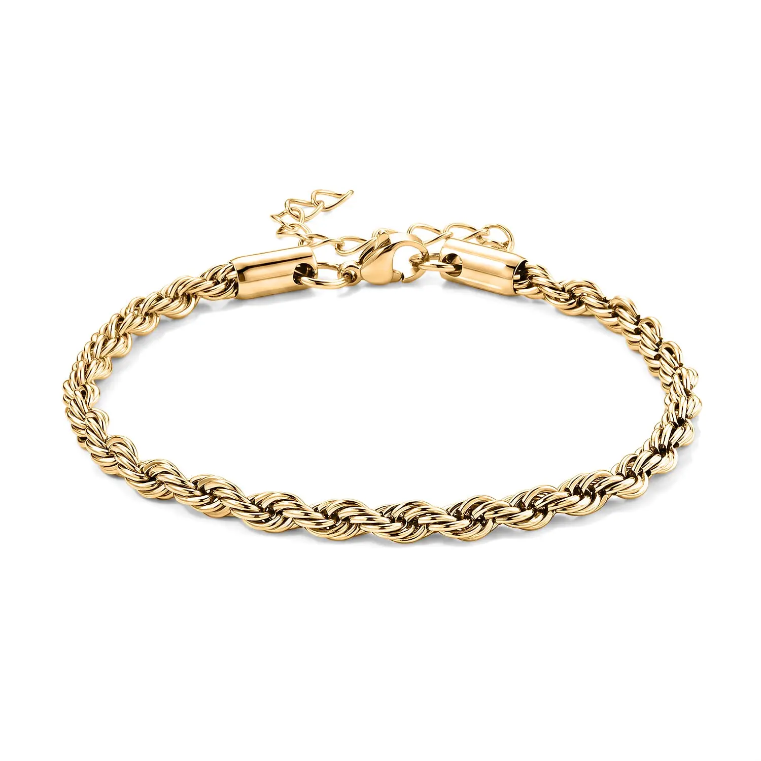ION Plated YG Stainless Steel Twisted Rope Chain Bracelet (7.50-9.50In)