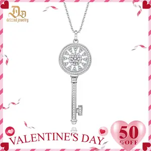 Delzzad Key Charm Necklace Synthetic Moissanite Necklace S925 Chain Anniversary Christmas Gift For Women