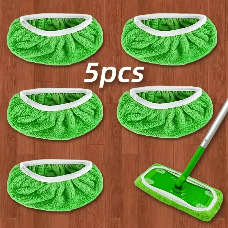 Fitted Cloth Mop Replacement Pads Sets - 5/8/12-Piece 7.68in Long Polyester & Velvet Pads, Elastic Edge, Quick Install, Straight Design, Reuse After Washing, Water Absorbent, Dust Removing, Dry/Wet Clean for Ceramic Tile Floors, Storable in Cupboard Pouch