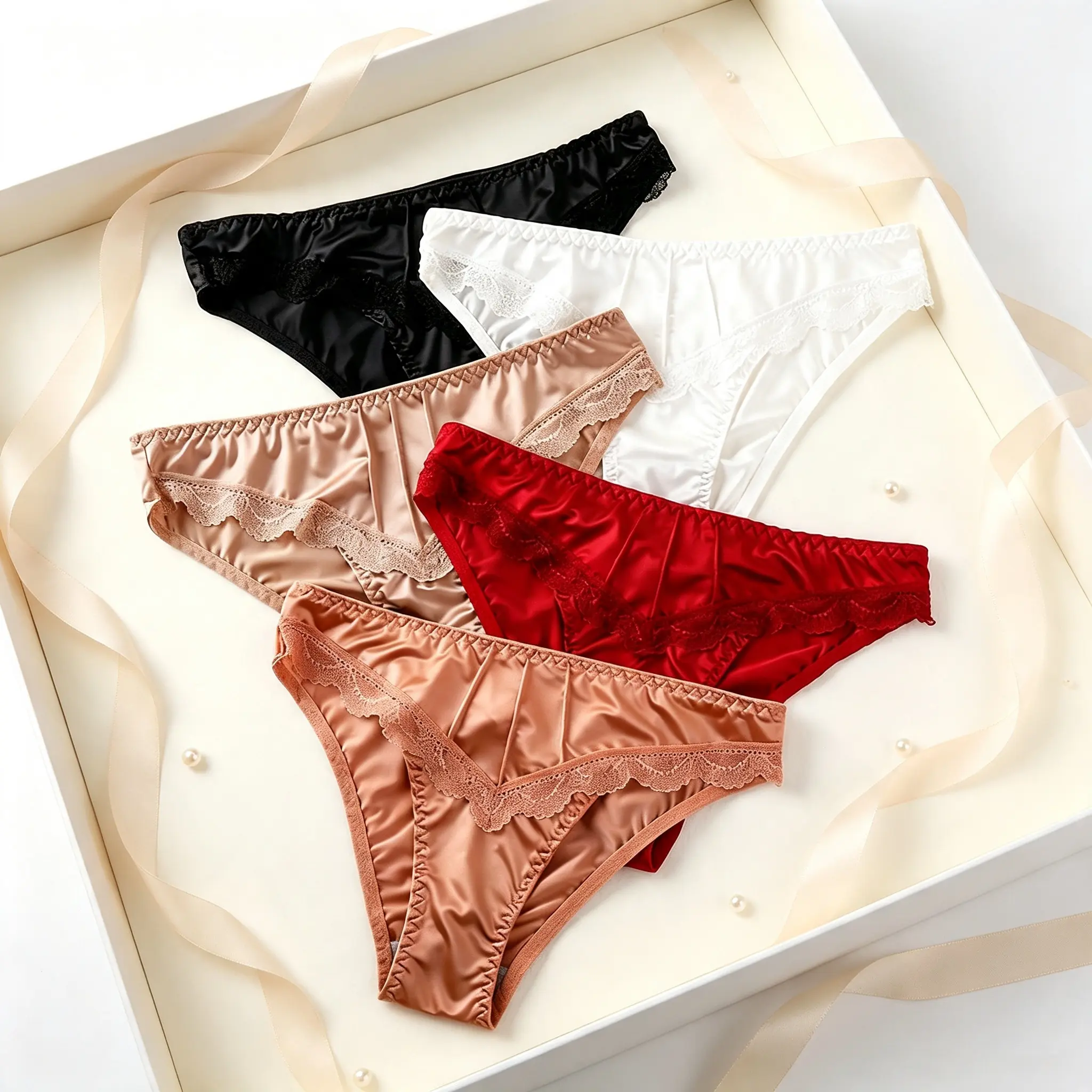 Women's 5-Pack Low Waist Lace Trim Panties, Solid Color Breathable Skin-Friendly Soft Briefs, Elegant Daily Lingerie Basics
