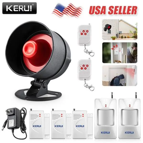 KERUI Wireless Home Security Alarm System - 433MHz 100dB Siren Speaker, Garage/Shop Burglar Alert, Door Sensor, Pir Motion Detector Kit, Pir Motion Sensor