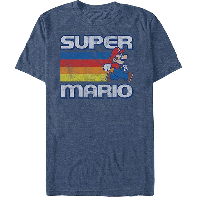 Super Mario T-Shirt Men's Rainbow Trail Distressed Short Sleeve Tee