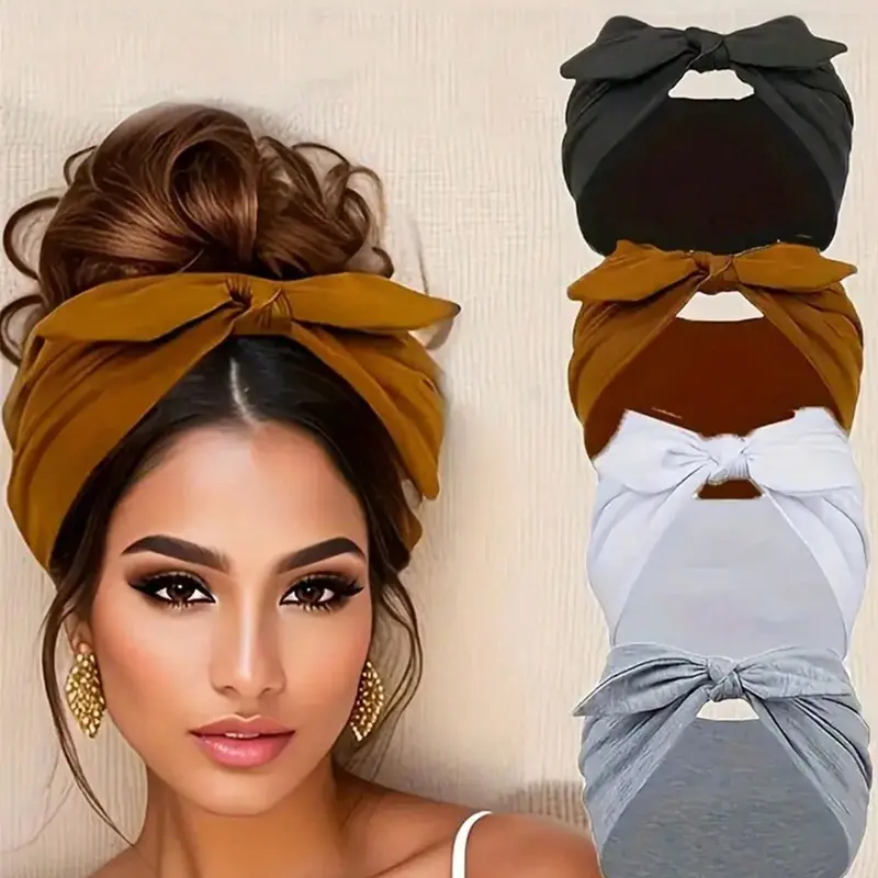 4-Piece Women's Bunny Ears Hair Bands Set, Cute Solid Color Hair Accessories, Sweat-Wicking for Running, Yoga, Makeup, Daily Use, Elastic Headbands, Workout Hairband, Elastic Fashion Headbands, Rabbit Ear Headbands, Bunny Earbands, Stretchy Headbands