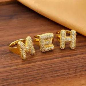 Adjustable Ring With Chubby Balloon Letters, Featuring 26 English Letters And Zirconia For Women