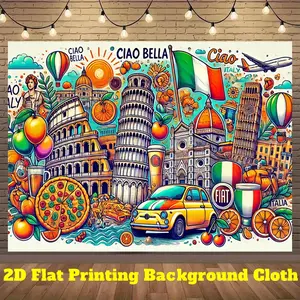 2D Flat, 1pc Italian-Themed Polyester Backdrop Banner - Vibrant Italy Landmarks & Culture Design, Durable Indoor/Outdoor Photography Background for Parties, Events, Live Streaming Decor, No Electricity Needed, Italian Party Decorations, Event