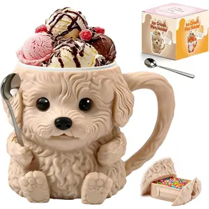 Ice Cream Pint Holder with Handle Cute Dog Holder for Most Standard 16 oz Pints Spoon Slot Hidden Drawer Stainless Steel Spoon Gift Box