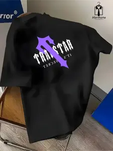 Trapstar Graphic Print Short Sleeve T-Shirt, Men's Streetwear Hip-Hop Top, Casual Fitted Loose Fit Fashion Piece