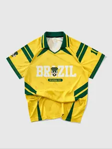 Men's Brazil Print Patriotic Polo Shirt, Regular Fit Casual Short Sleeve Collared Top for Summer, Men's Clothes for Daily Wear, Activewear, Menswear