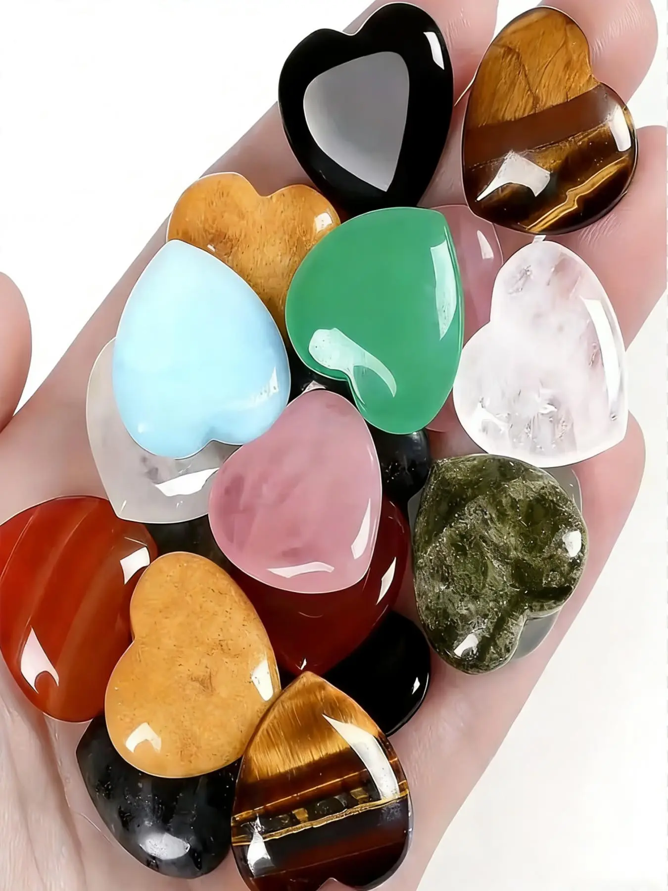 10pcs/20pcs Elegant Hand-carved Heart-shaped Quartz Crystal Carvings Set, Pink Crystal Love Amethyst Heart-shaped Ornaments, Healing Crystal, Simple and Stylish, Suitable for Home Decoration, Crystal Decorative Ornaments, Mixed Delivery In Various Colors
