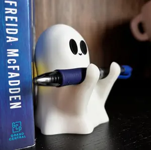 Spooky Ghost Holding Pen | Spooky Office Figurine: 3D Printed Halloween Bookshelf Decor for Bookish Reads Fantasy Charm