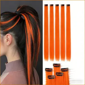 WigFinds Co. Women's Colored Highlight Hair Extensions, One-Piece Ear-Hanging Dye, Long Straight Synthetic Hair, Light & Invisible Feather Hairpieces