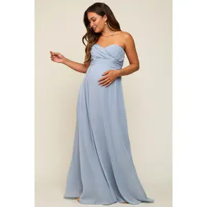 Light Blue Sweetheart Convertible Chiffon Maternity Gown