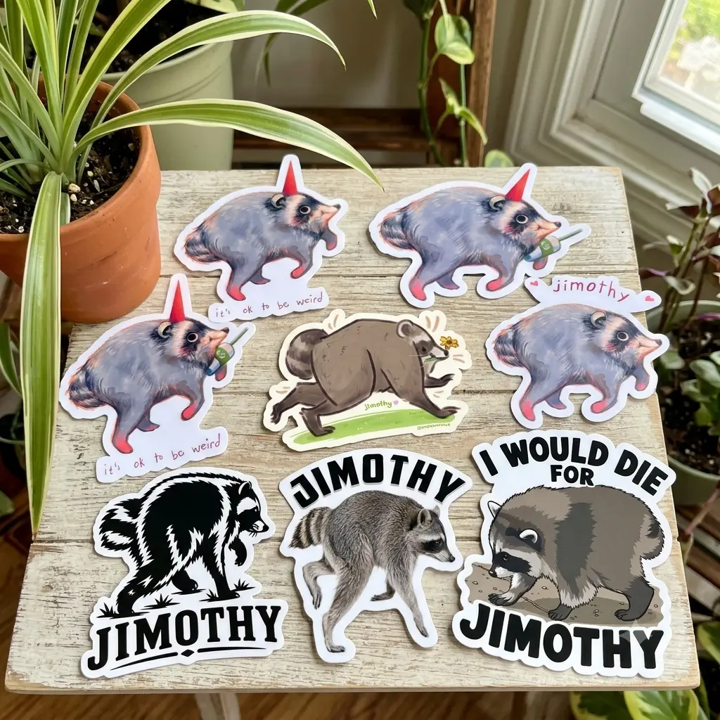 Jimothy the Raccoon Vinyl Waterproof Sticker, Jimothy Raccoon Vinyl Water Resistant Sticker | Cottagecore Raccoon Decal