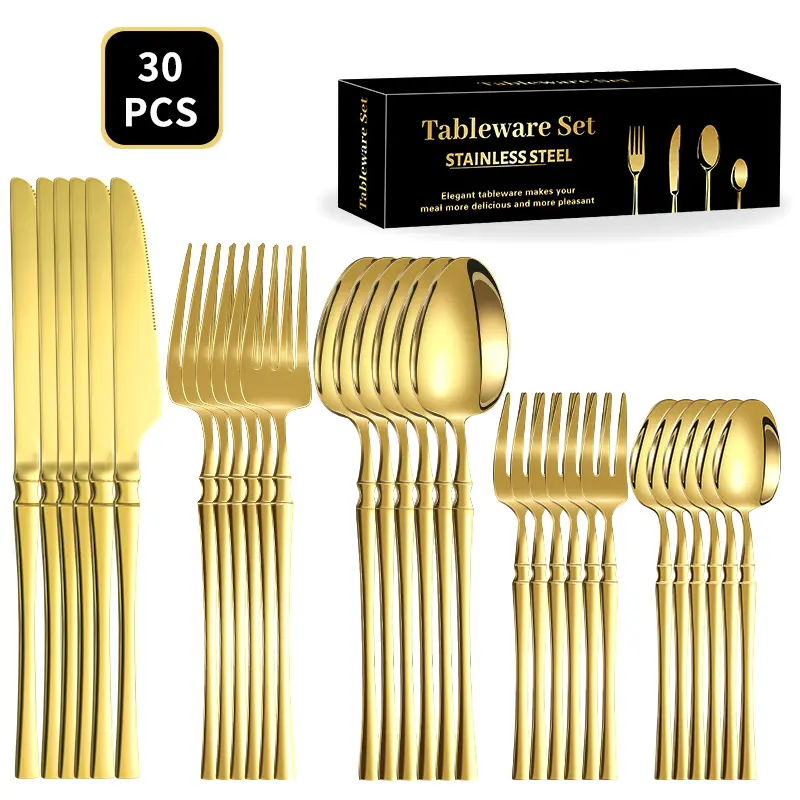 30 pieces / 6 servings: includes 6 dinner knives, 6 dinner forks, 6 dinner spoons, 6 dessert forks, and 6 teaspoons—perfect for daily meals and gatherings Cutlery Utensil Sets Tableware Kit Dinnerware Set