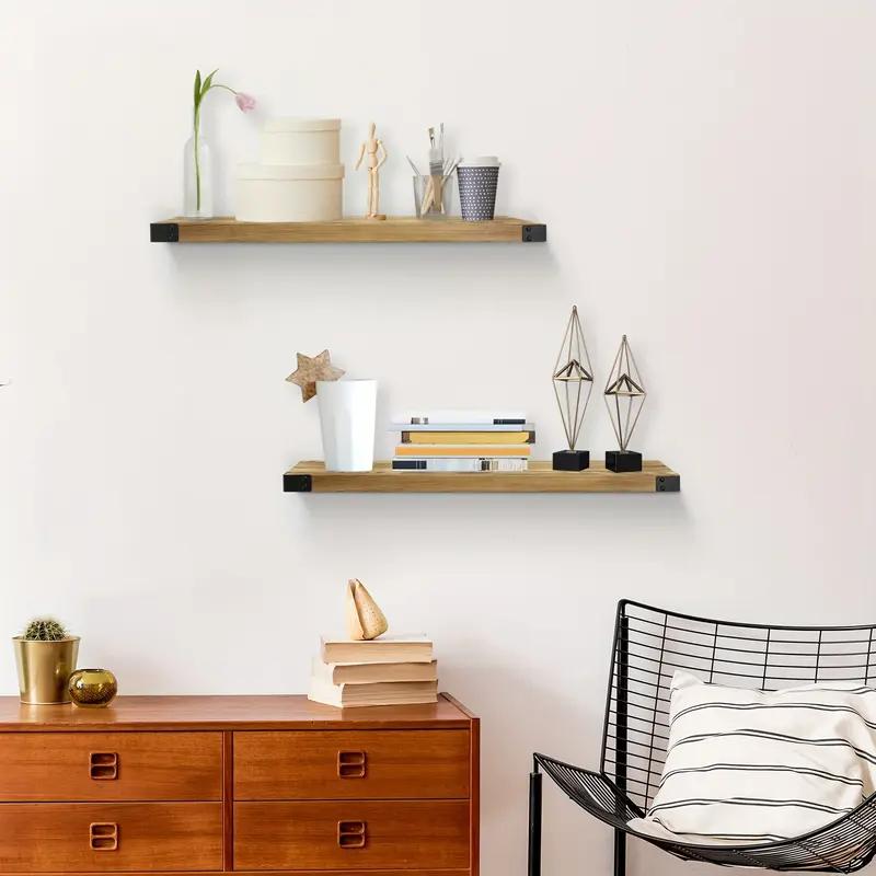 Floating Shelves for Wall, Solid Wood Wall Mounted Shelves with Invisible Brackets, Rustic Storage & Display Shelves for Bathroom, Kitchen, Bedroom, Living Room, Set of 2 holiday durable makeup multifunctional organizer must have gift buy this