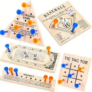 5-in-1 Wooden Peg Solitaire Game Set with Dice & 36 Plastic Pegs - Brain Teaser Puzzles for Adults & Kids, Family Board Games Night