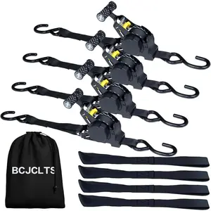 Retractable Ratchet Straps,1" x 10' Heavy Duty Ratchet Straps Self Retractable Tie Down Straps with Soft Loops for Motorcycle, Truck,Trailer(4-Pack) strength break lbs