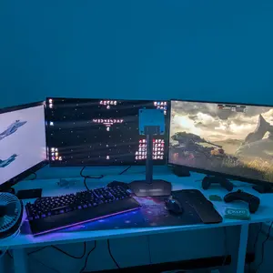 HUANUO Dual Monitor Stand - Full Adjustable Monitor Desk Mount Swivel Vesa Bracket with C Clamp, Grommet Mounting Base for 13 to 30 Inch Computer Screens - Each Arm Holds 4.4 to 19.8lbs