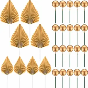 Ball Cake Decorations, Paper Gold Palm Leaf Cake Decor, Foam Ball Paper Mimic Palm Leaf Cake Decor, Party Decoration Supplies