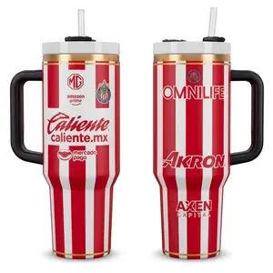 Chivas 2026 40oz Tumbler With Handle Red/White, 40oz Stainless Steel Tumbler With Handle, Gift for Fan, Leak-Proof and Stylish for Everyday Use