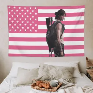 Ellie |   Pink Flag |   The Last of Us Tapestry |   Gaming Room Decor |   Post-Apocalyptic Art |   Ellie Merch