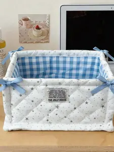 Dot Star Design Quilted Storage Basket, Cute Star Pattern Desktop Organizer, Multi-Functional Portable Storage Basket for Bedroom, Bathroom, Living Room