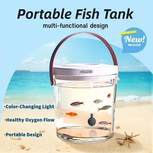 Portable Mini Fish Tank with Silent Circulation System, Seven-Color LED Lights, Automatic Oxygen Function, Convenient Handle Design, Healthy Oxygen Flow