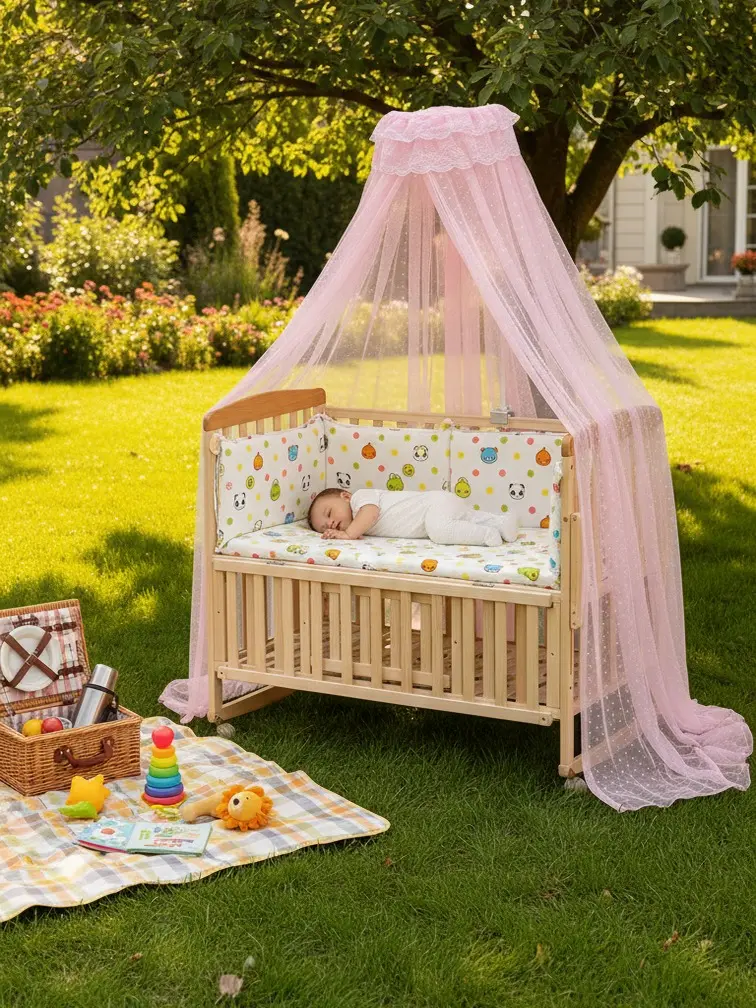 Pink Door-Type Dome Mosquito Net, Large Size Polyester Mesh Hanging Bed Canopy, Mosquito Guard for Nursery Room, All-Seasons Bug-Repelling Cover (No Stand, Fits Over Beds)