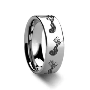 Ammonite Ring Engraved Tungsten Carbide Ring
