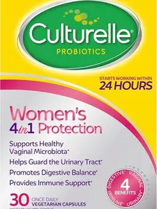 Culturelle 4-in-1 Probiotics for Women, Daily Probiotic & Prebiotic Supplement to Support Vaginal Health, Digestive Health, Immune Health, Occasional Diarrhea, Gas & Bloating Relief, Non-GMO, 30 Count vitamin move free Healthcare Capsule