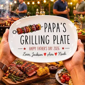 Personalized Papa Grilling Plastic Platter, Custom BBQ Serving Tray for Dad, Father's Day Gift from Kids, Grill Master Decorative Plate for Papa