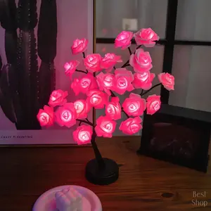 Versatile LED Rose Flower Design Tree Night Light USB/Battery Powered Table Lamp Suitable as Room Lights for Bedroom and Holiday Decoration Lights for Indoor Bedroom A Wonderful Gift for Valentine's Day and Mother's Day Decorative Home Decor Accessory Set