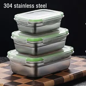 3-Piece Set Stainless Steel Food Storage Containers, Stackable with Silicone Lids, Ideal for Home Kitchen, School, Outdoor Picnic, Travel Lunch Box