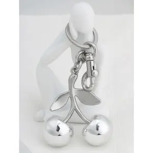 Mirror Silver Color Small Cherry Women's Bag Charm, Bag Pendant Keychain, Beautiful Fruit Keychain, Fashion Accessory for Handbags, Cute and Stylish
