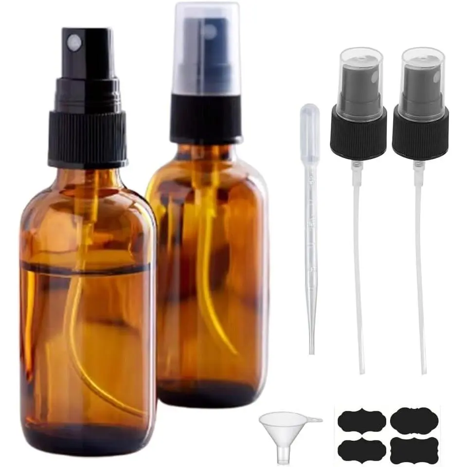 2oz  Glass Spray Bottles for Essential Oils, Hair, Skincare, Cleaning & Travel,2-Pack Small Empty Spray Bottle
