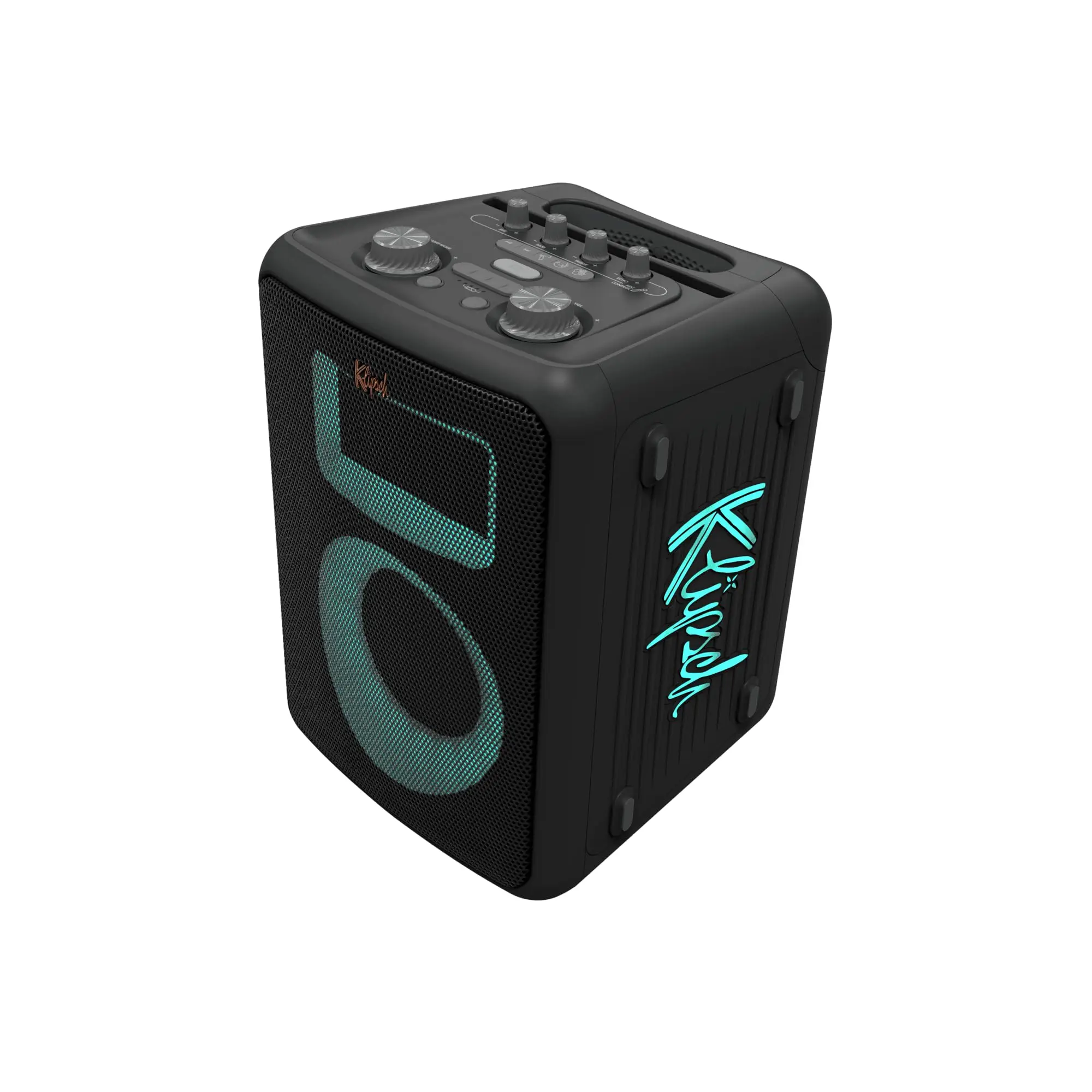Klipsch Vegas Music City Portable Bluetooth Bass Speaker - Battery-Powered, 5 Dynamic Light Show Modes, 8-Hour Battery Life, IPX4 Water Resistance, Pole-Mountable, Wireless & Wired Connectivity, Auxiliary Input, Included Karaoke Microphone, for Events, Au