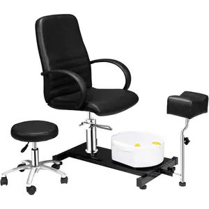 OmySalon Pedicure Chair with Stool & Bubble Massage Foot Bath, Hydraulic Pedi Chair for Nail Tech, Beauty Spa Salon Unit Station Technician Supplies