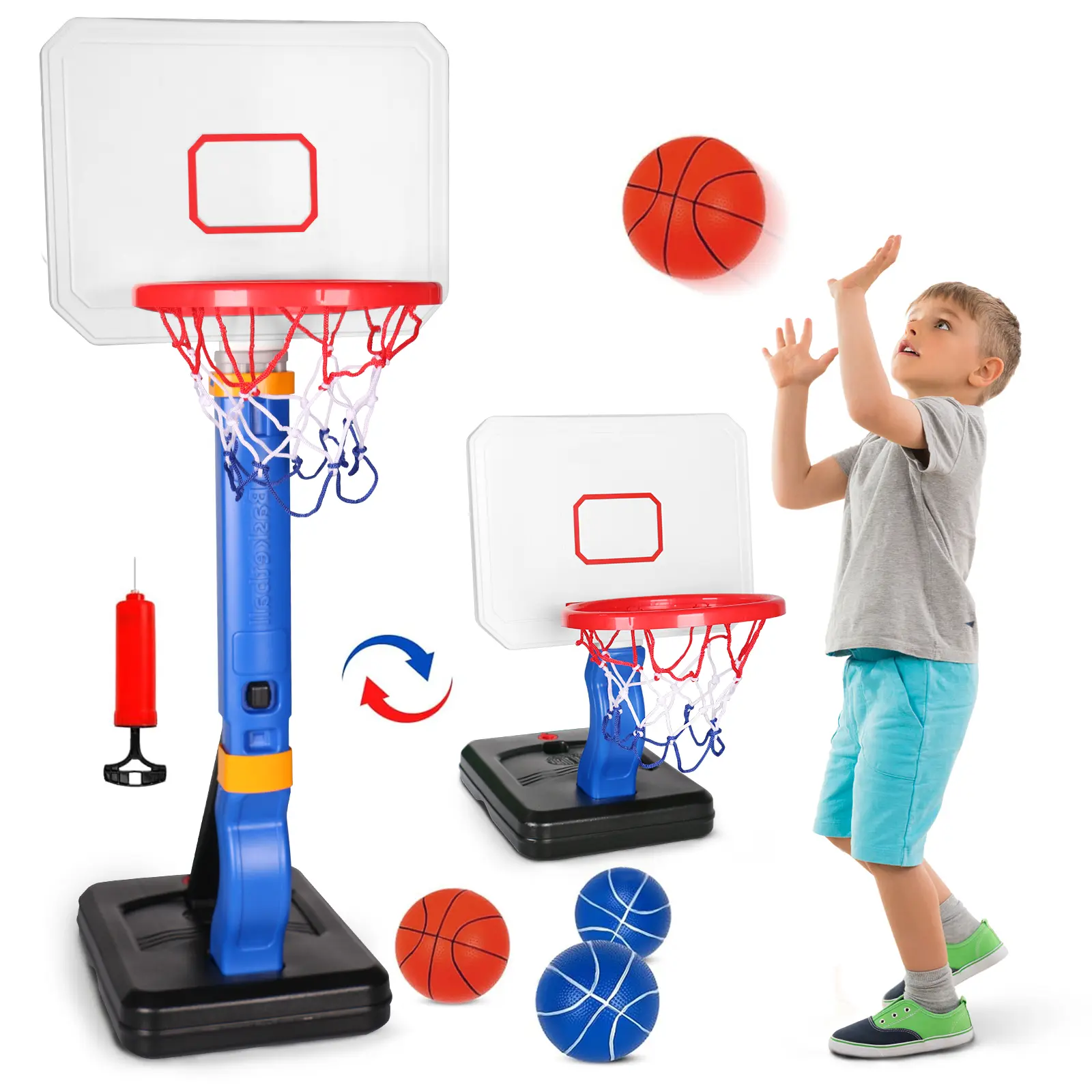 2-in-1 Adjustable Mini Basketball Hoop, Unisex Sports Toy for 3-6 Year Olds - Backyard, Playroom Play Equipment