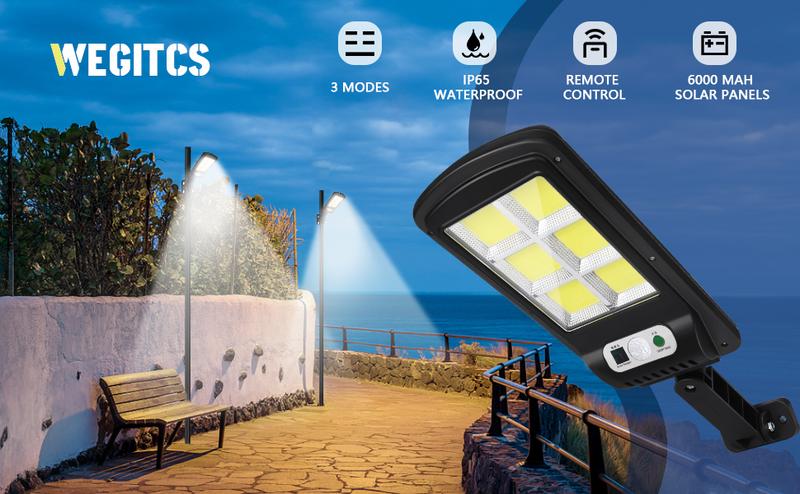 Led Solar Street Lights Outdoor, 4 Pack 120 Led Remote Control Wireless Ip65 Motion Sensor Security Wall Light with 3 Modes for Garden, Street, Deck, Yard, Garage, Patio