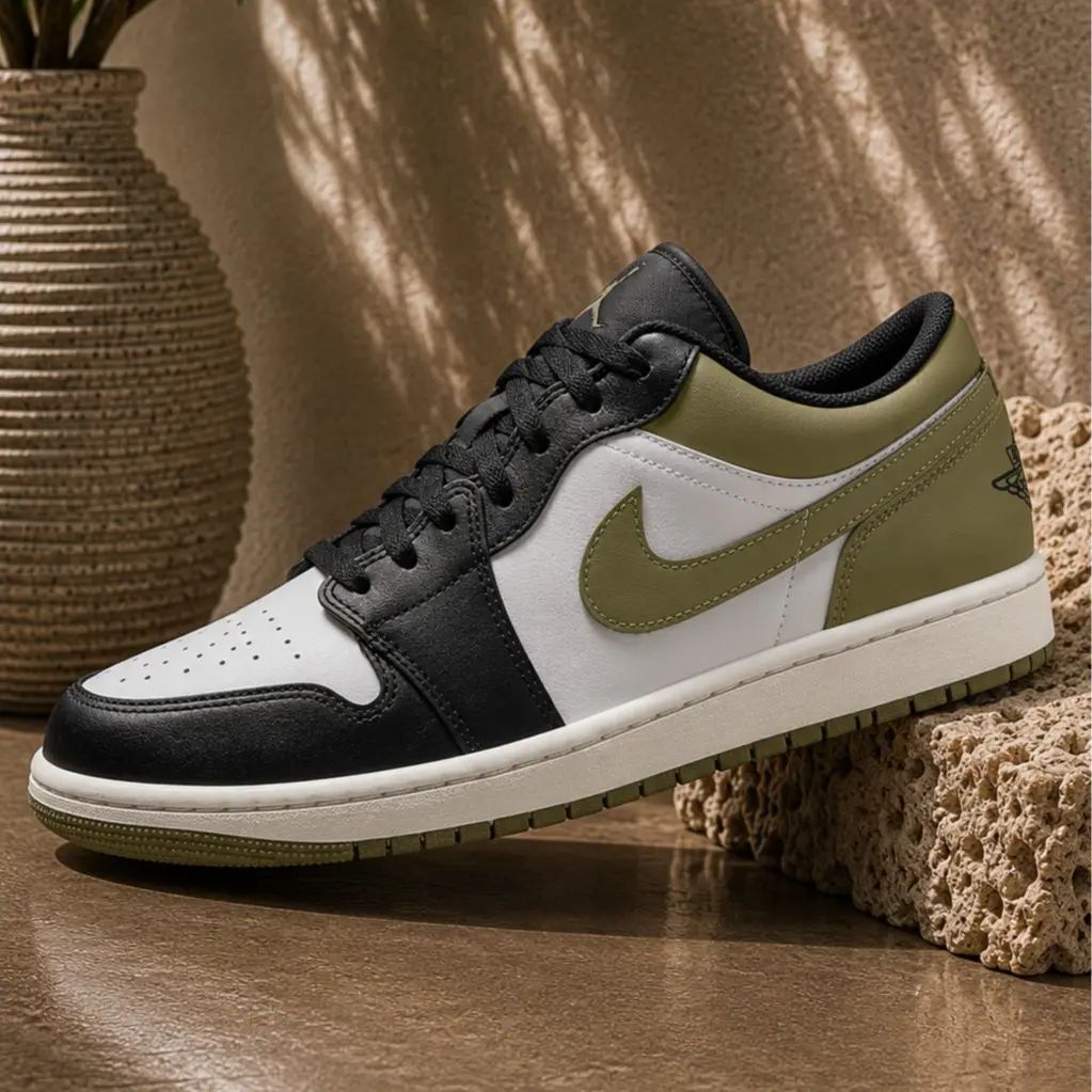 Nike Air Jordan 1 Low Black Toe Medium Olive 553558-092 Mens Fashion Sneakers New