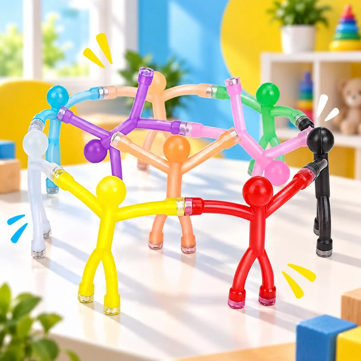 Buy 1 Get 1 Free Magnetic Stick Figure Set, Transparent Bendable Magnet Men, Fridge Magnet Fidget Toy for Kids Adults