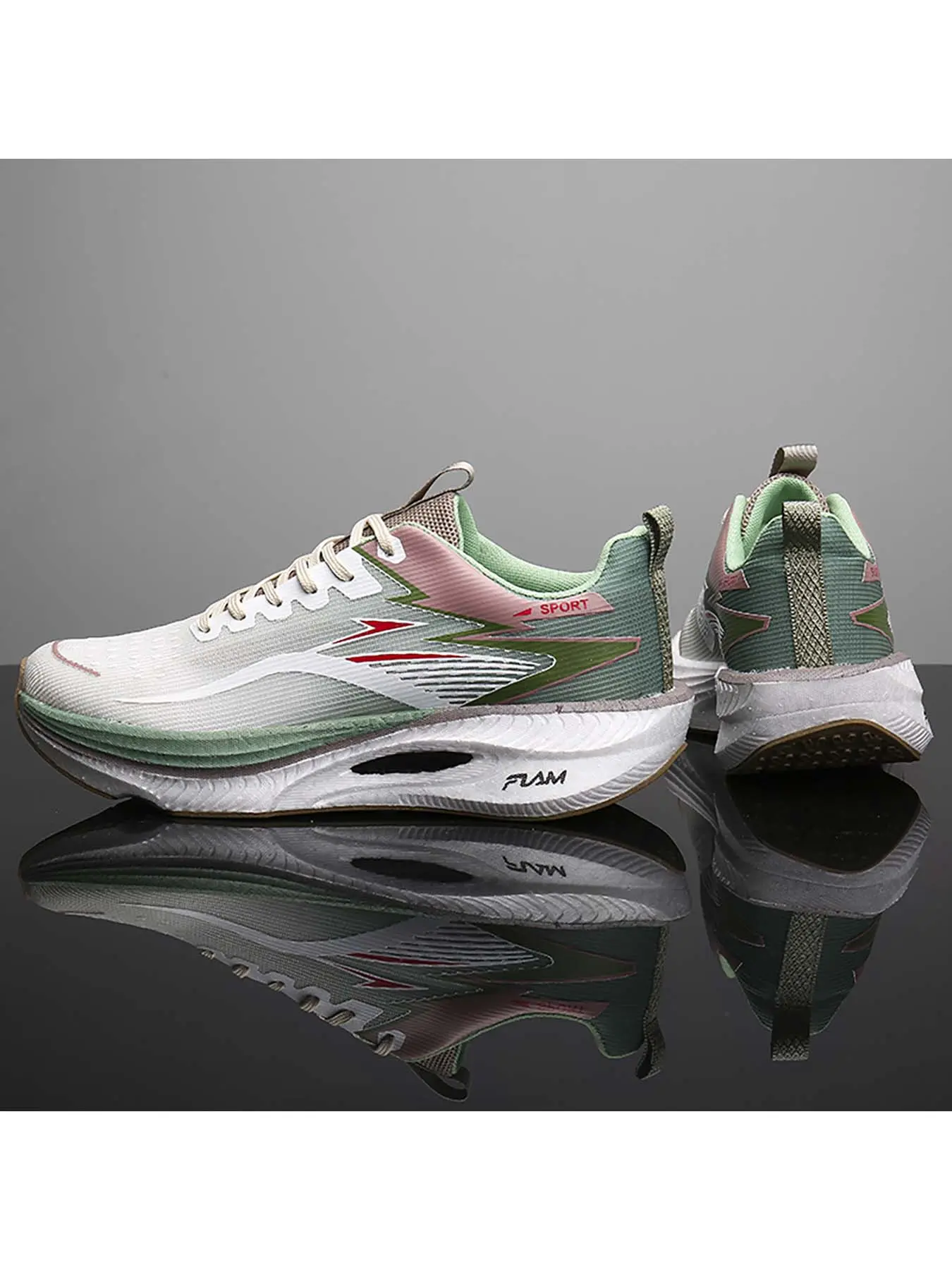 Men's Breathable Mesh Running Shoes, Sporty Running Shoes, Shock-Absorbing Responsive Sneakers, Lightweight Non-Slip Color-Blocked Running Shoes