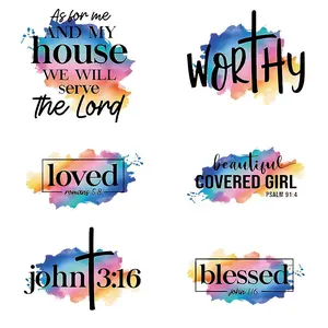 Watercolor Letter Pattern Heat Transfer Sticker, 6pcs/set DIY Kit Iron on Transfer Sticker, Washable & Durable DIY Decoration for T-shirt, Jeans, Backpack