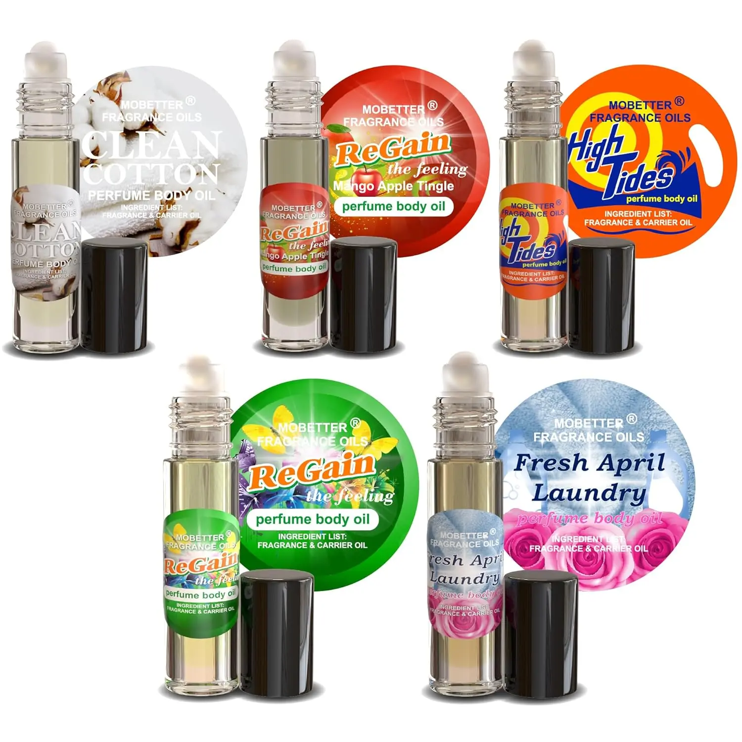 MOBETTER FRAGRANCE OILS Unisex Perfume Body Oil Bundle - Set of 5 | Roll-On, Long Lasting, Travel Friendly, Alcohol-Free